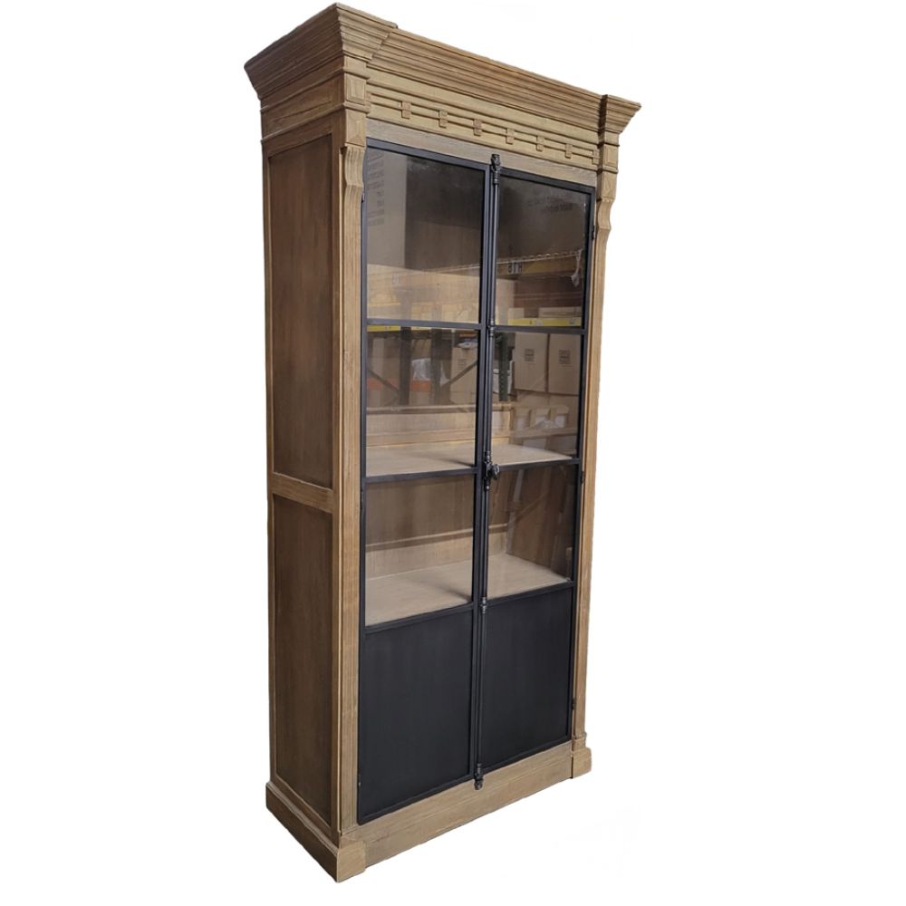 Iron Front Cathedral Pane Wood Cabinet
