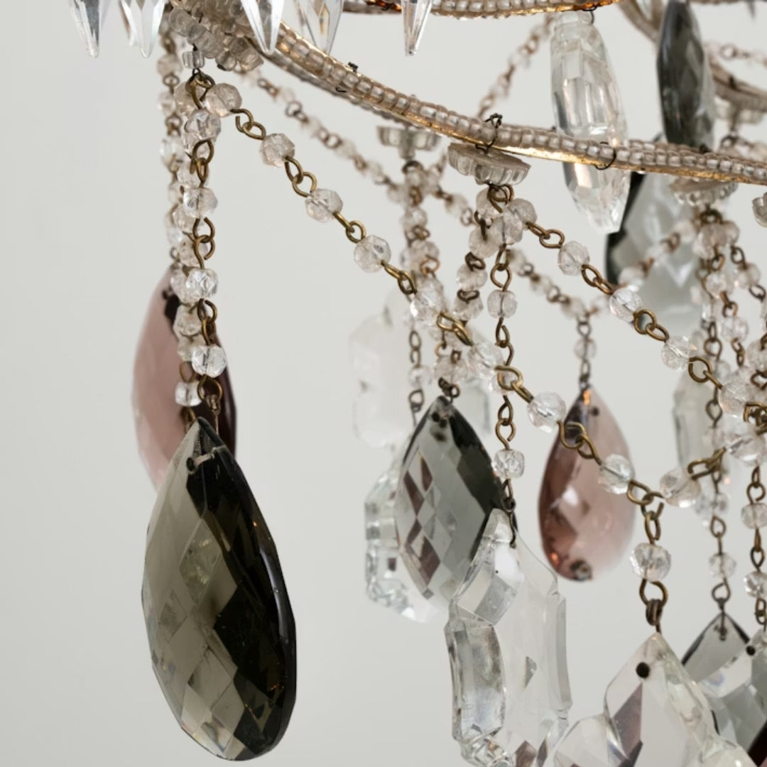 Italian Gilded Glass Drops Chandelier, Circa 1950