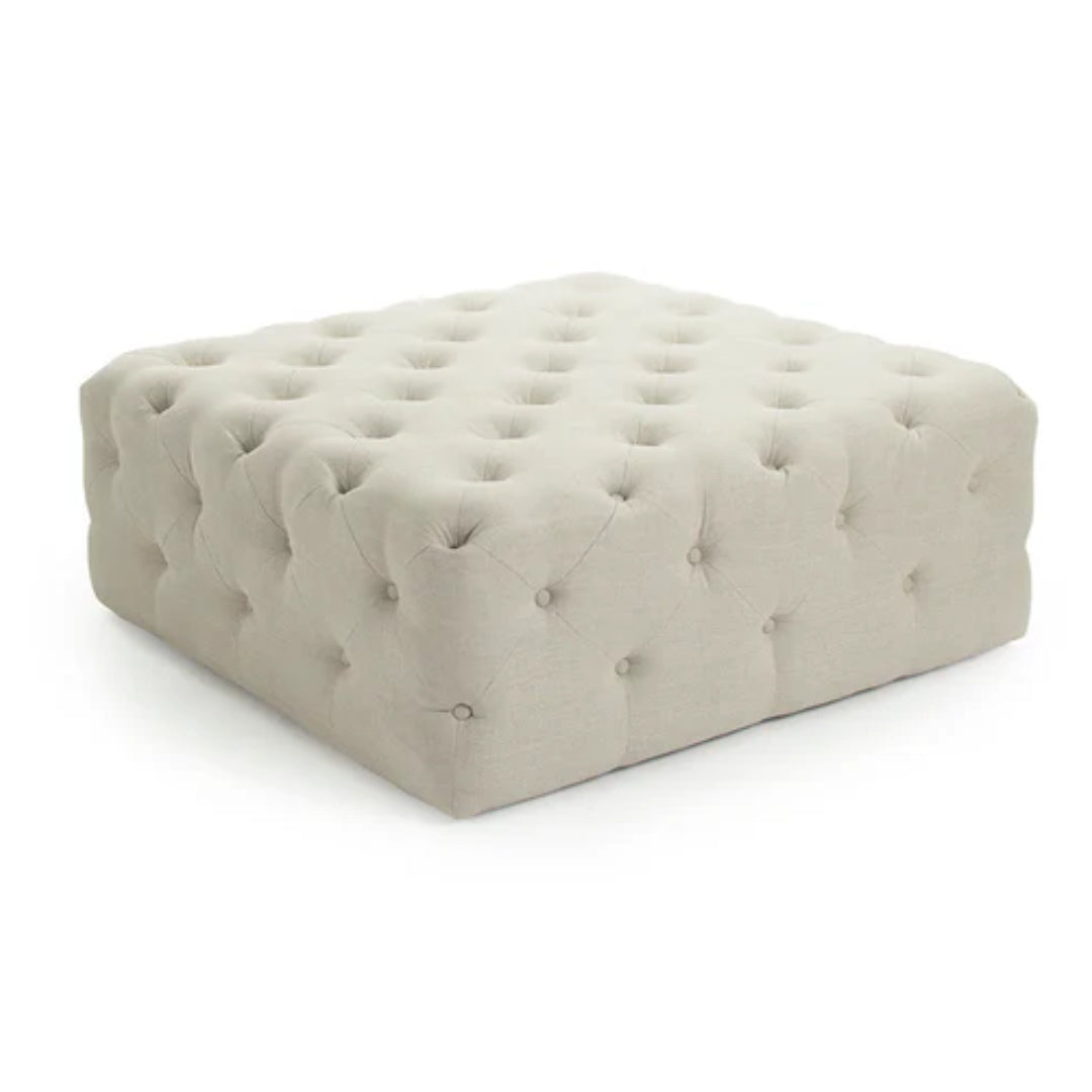 Classic Tufted Linen Square Ottoman