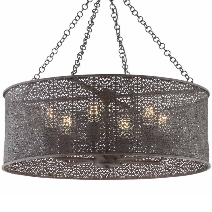 Silhouette Bronze Filigree Round Chandelier