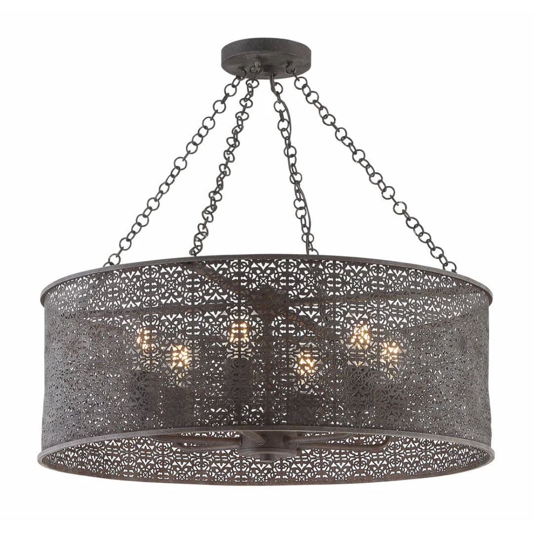 Silhouette Bronze Filigree Round Chandelier