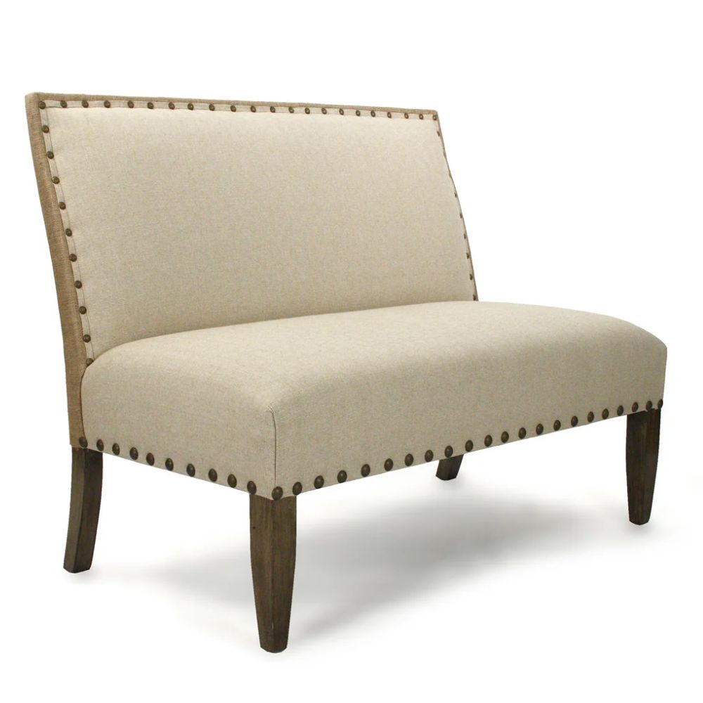 Natural Linen Nail Studded Bench