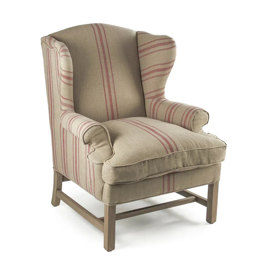 Red Striped French Khaki Accent Chair
