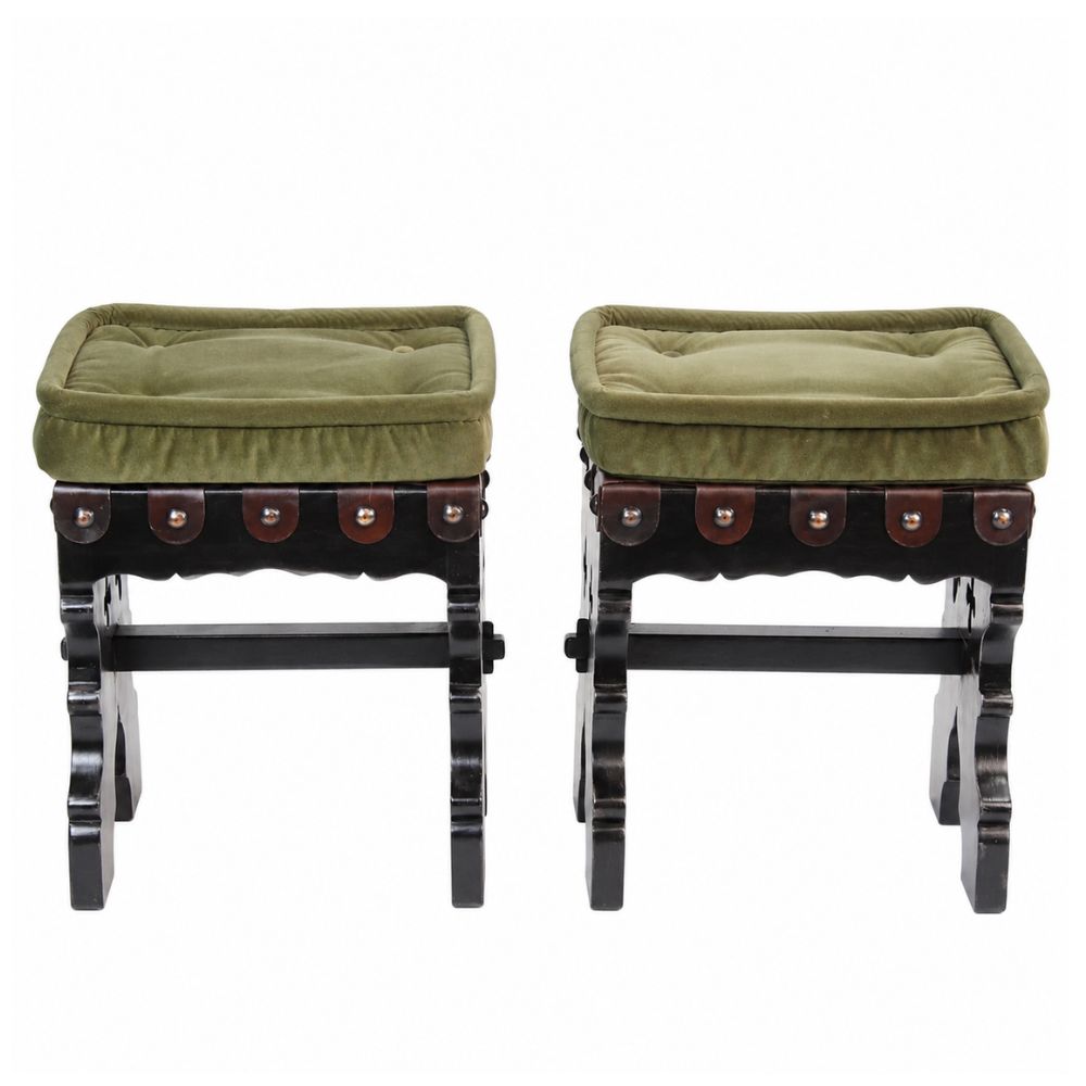 King Ferdinand Leather and Velvet Stools