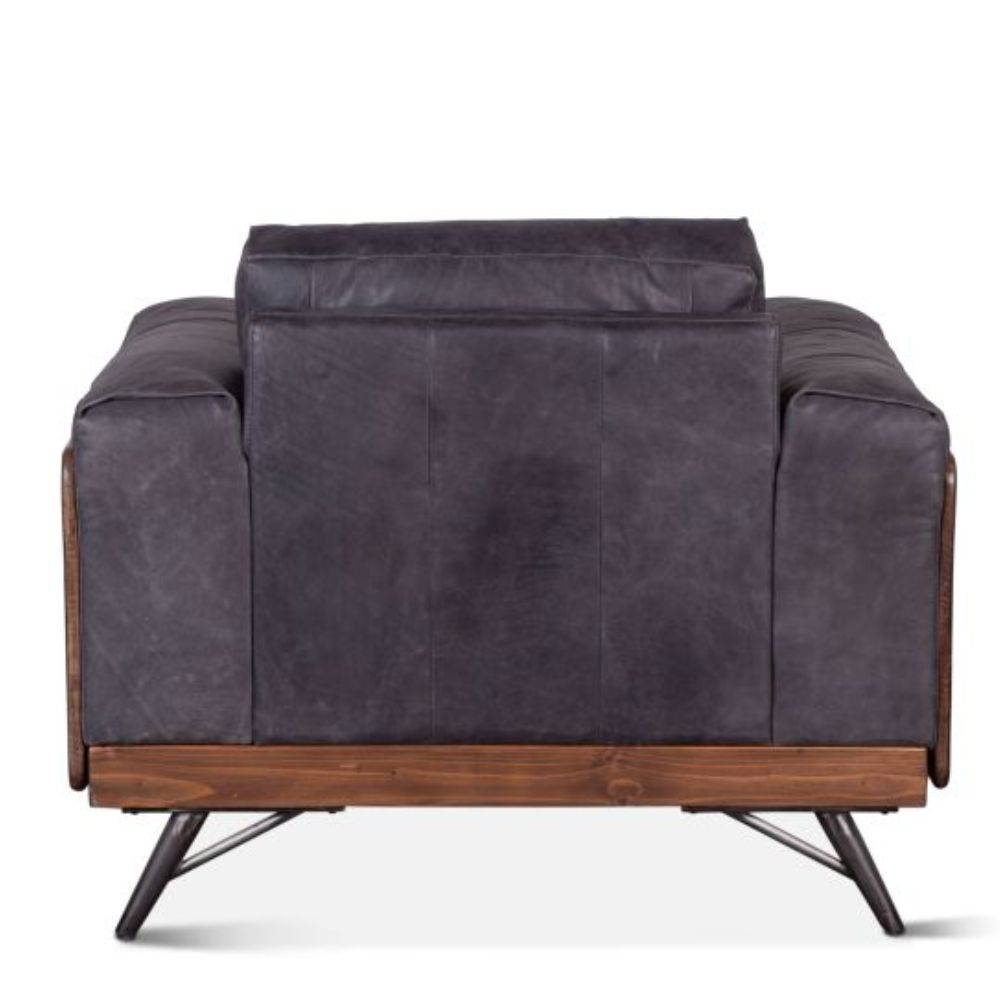 Modern Leather Armchair with Wood Sides