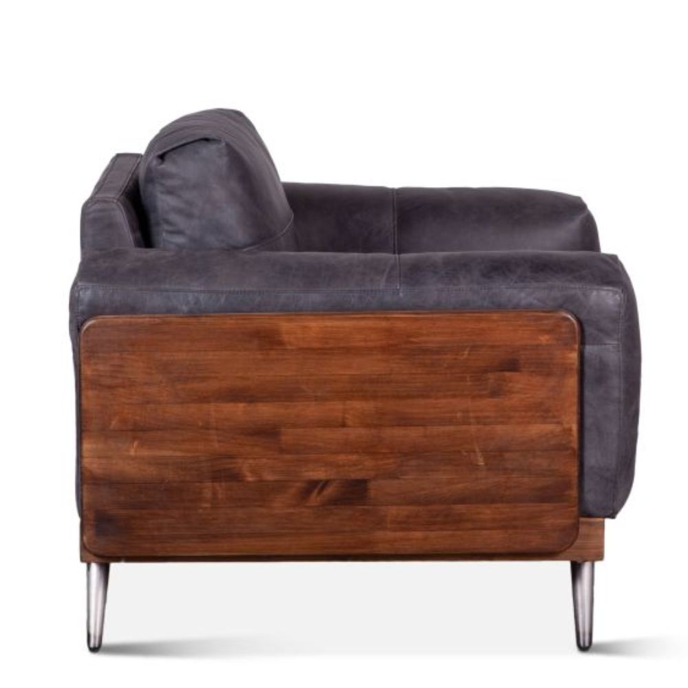 Modern Leather Armchair with Wood Sides