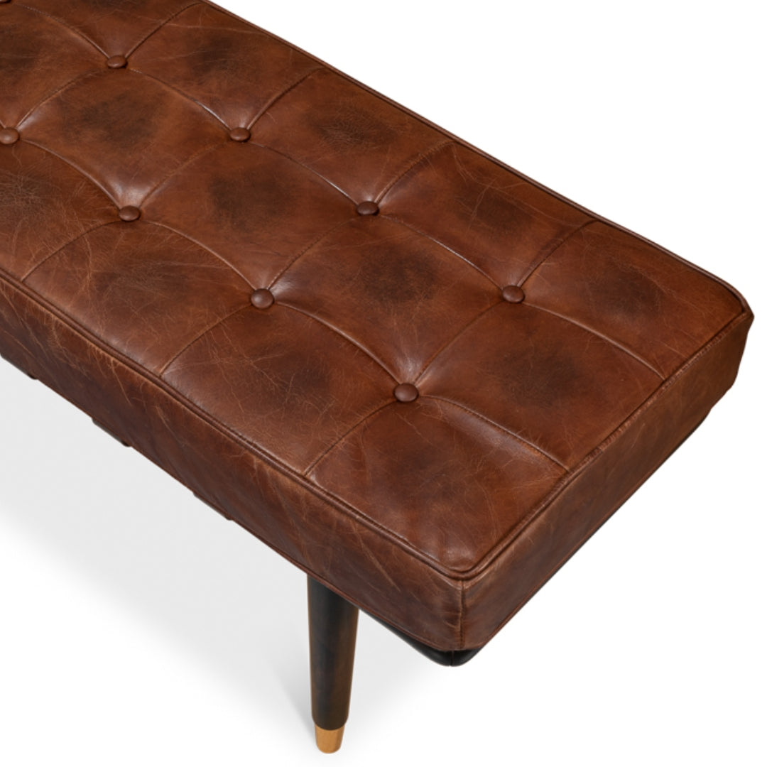 Havana Leather Tufted Bench