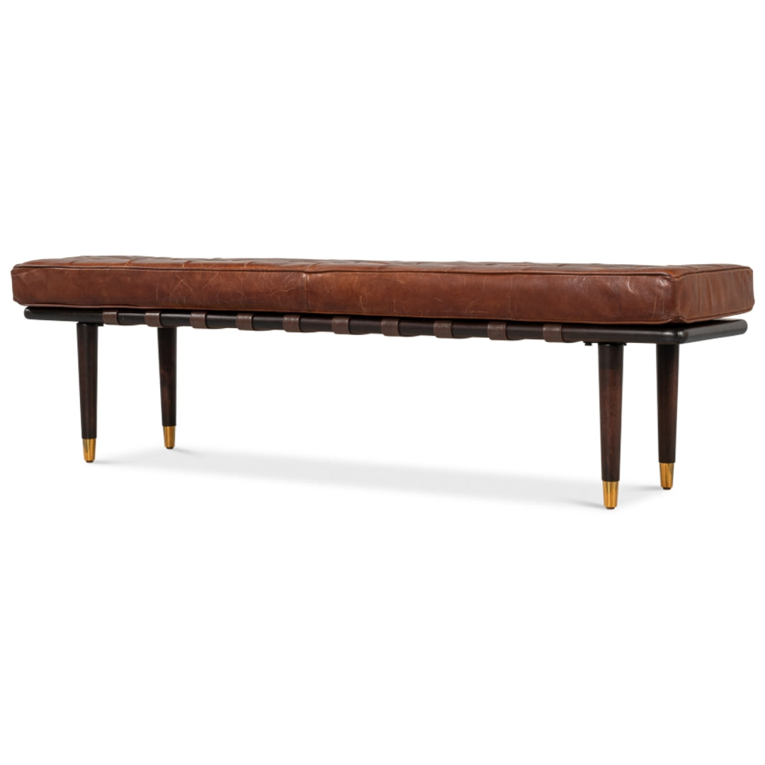 Havana Leather Tufted Bench