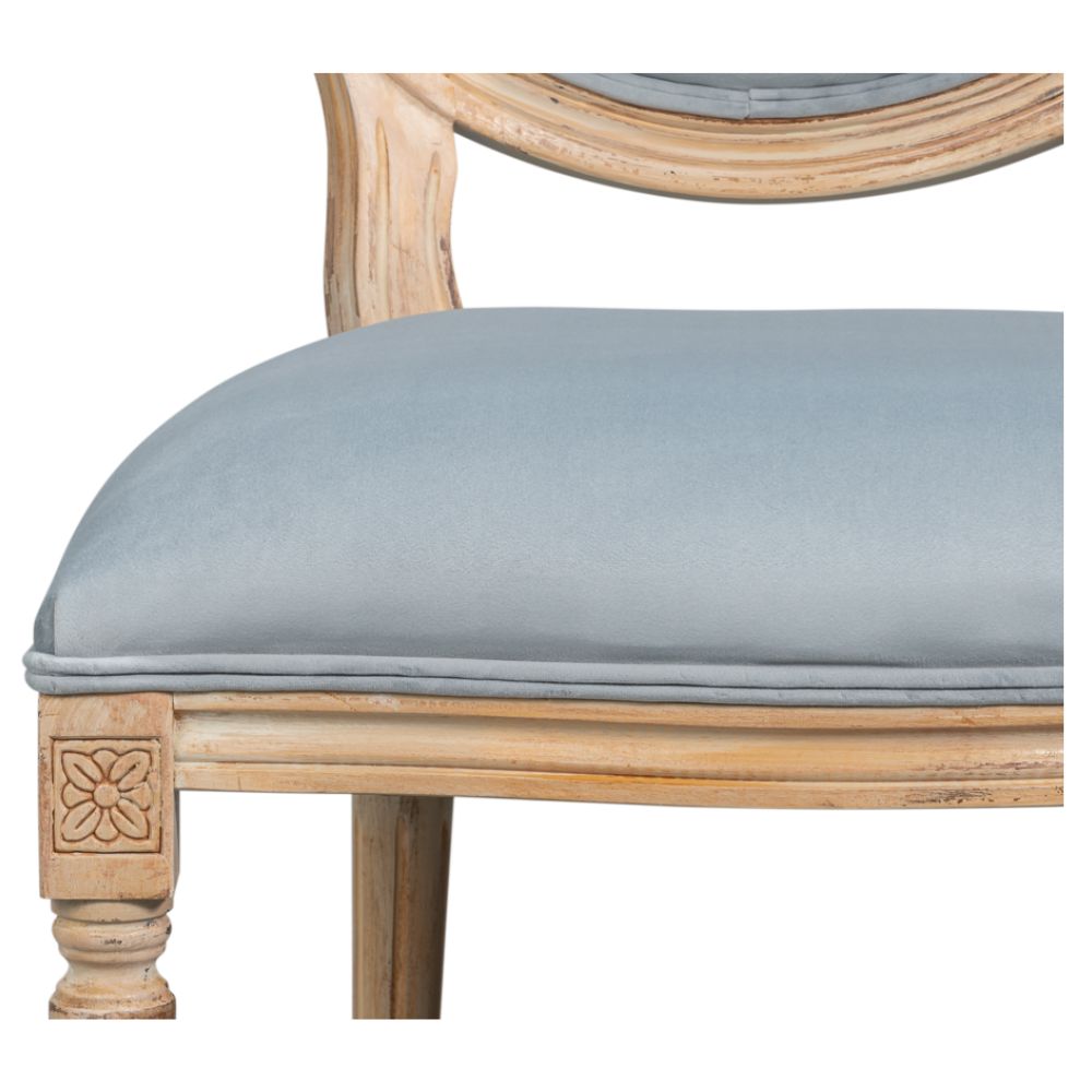 Light Blue Velvet Medallion Dining Chairs - Pair
