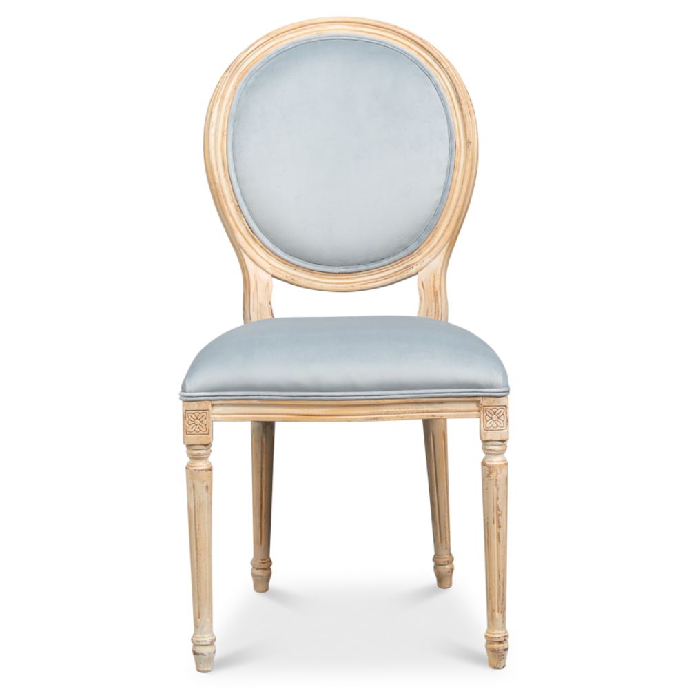 Light Blue Velvet Medallion Dining Chairs - Pair