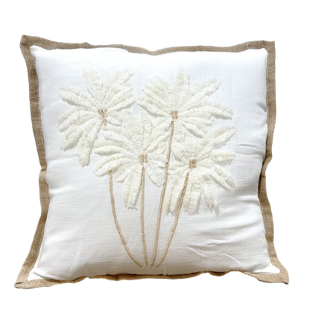 Linen Palm Embroidered Pillow