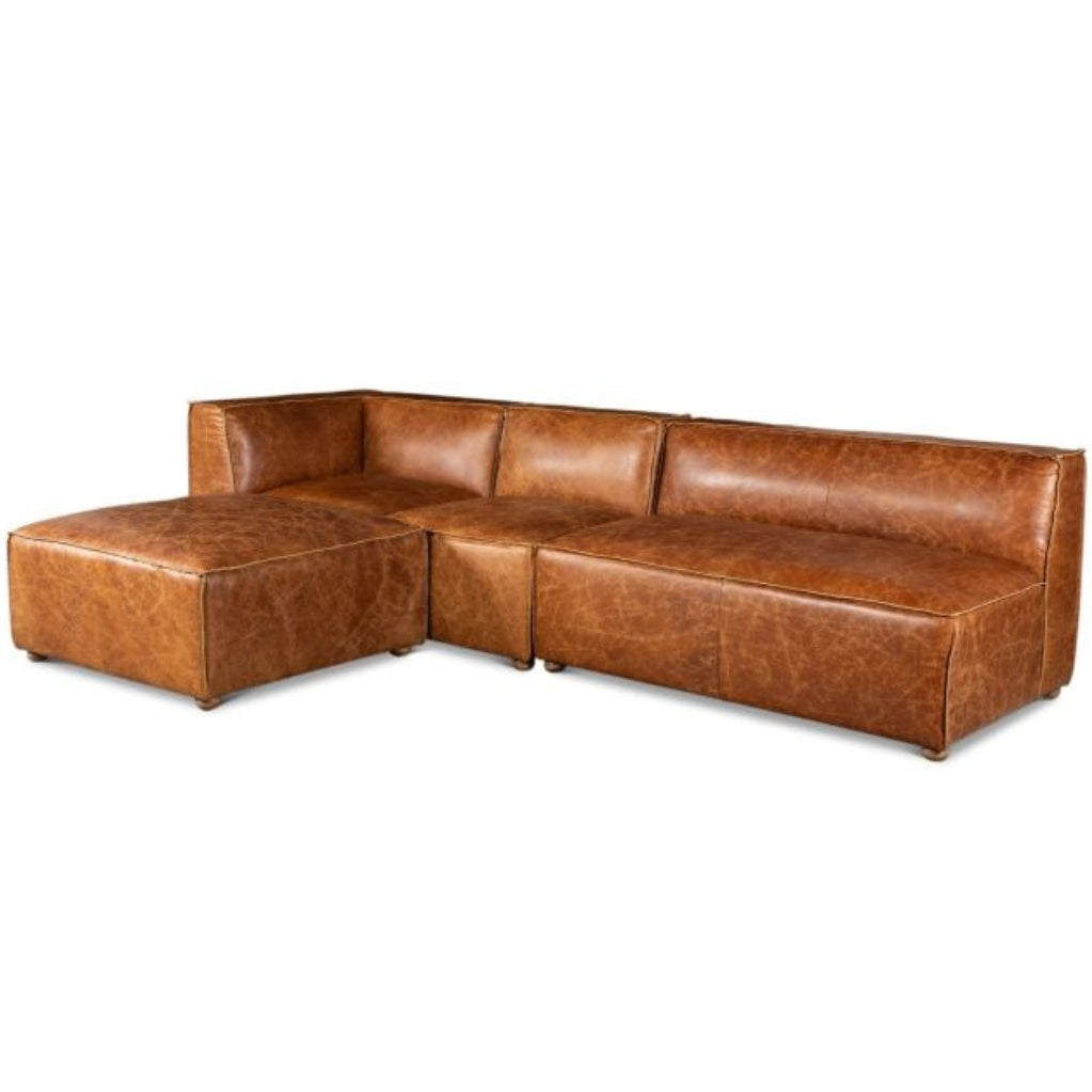 Cocoa Brown Leather Sectional Sofa