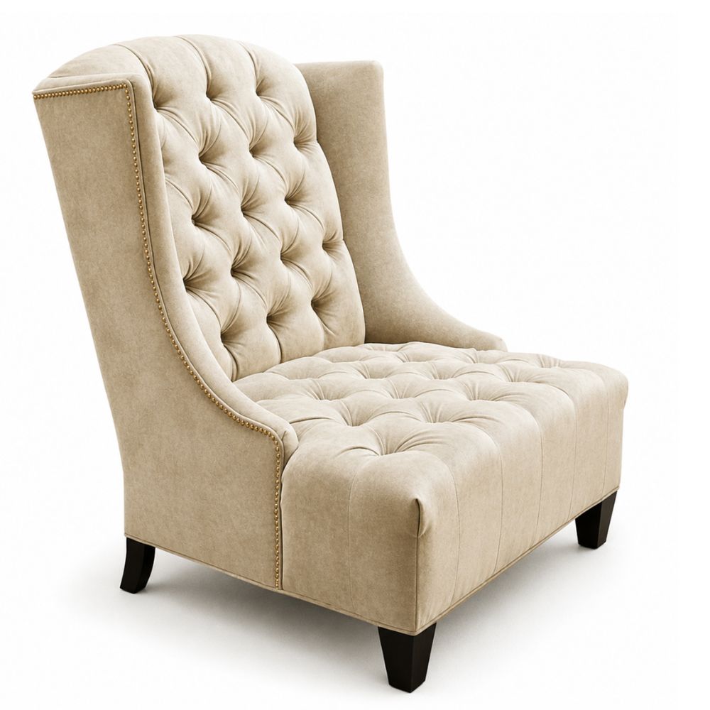 Luxurious Tufted Wingback Cream Velvet Accent Chair