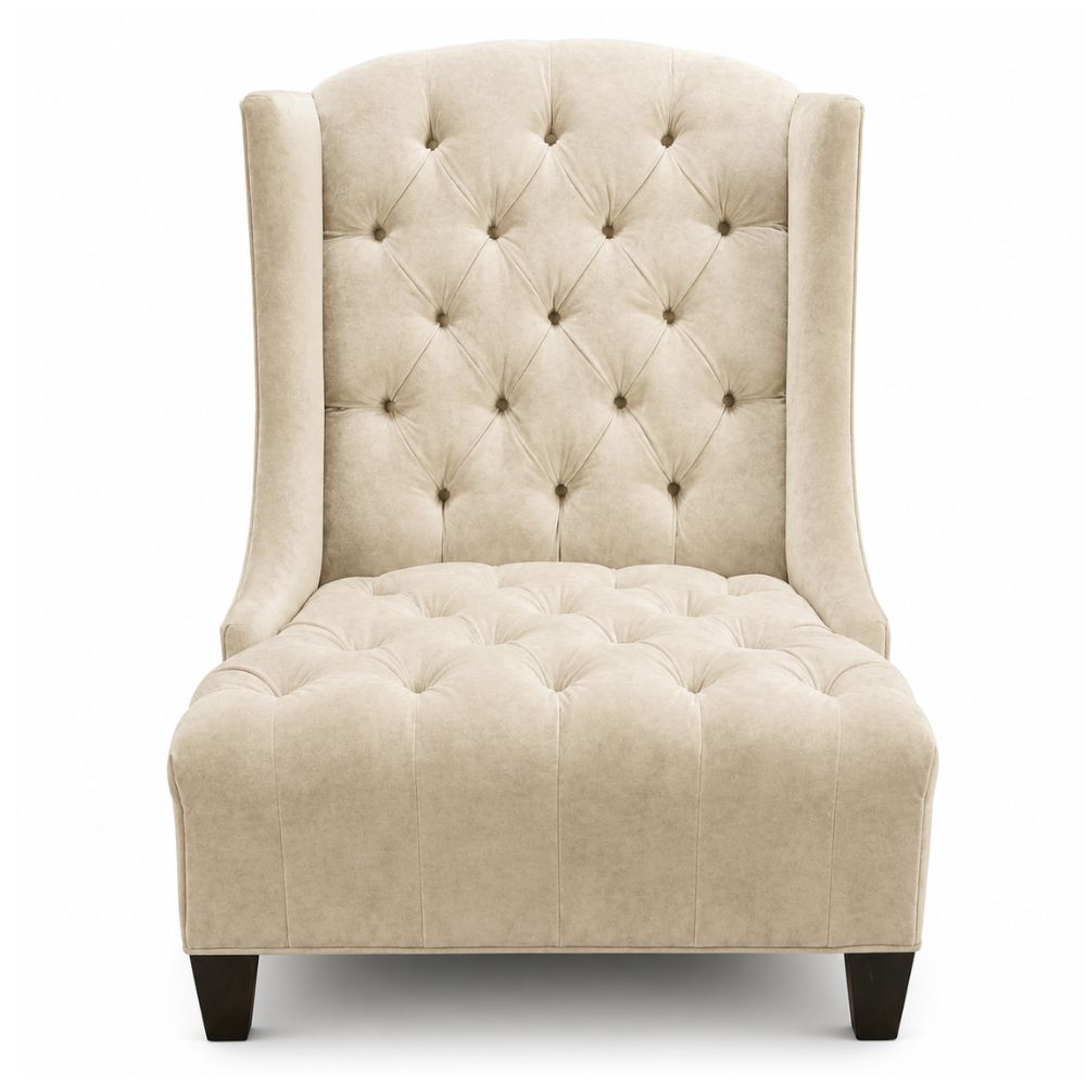 Luxurious Tufted Wingback Cream Velvet Accent Chair