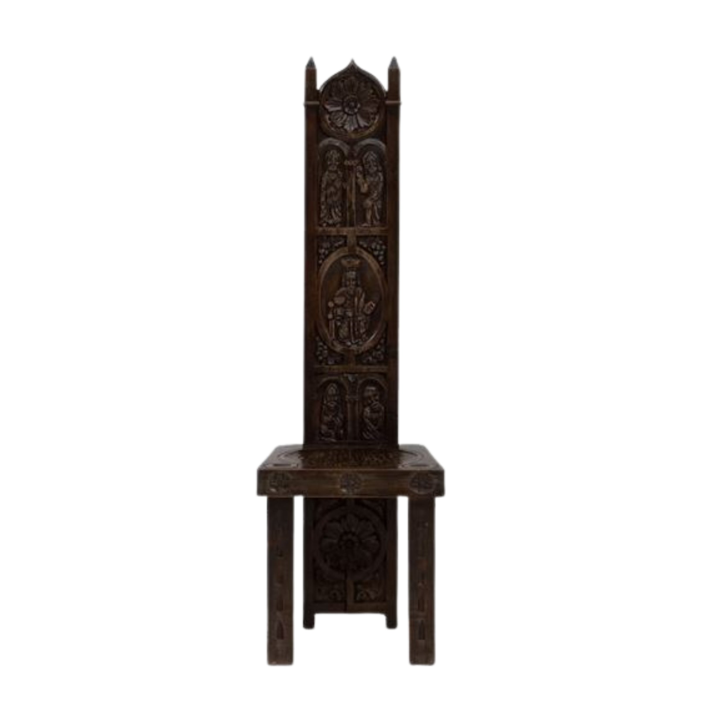 Medieval-Style Carved High-Back Throne