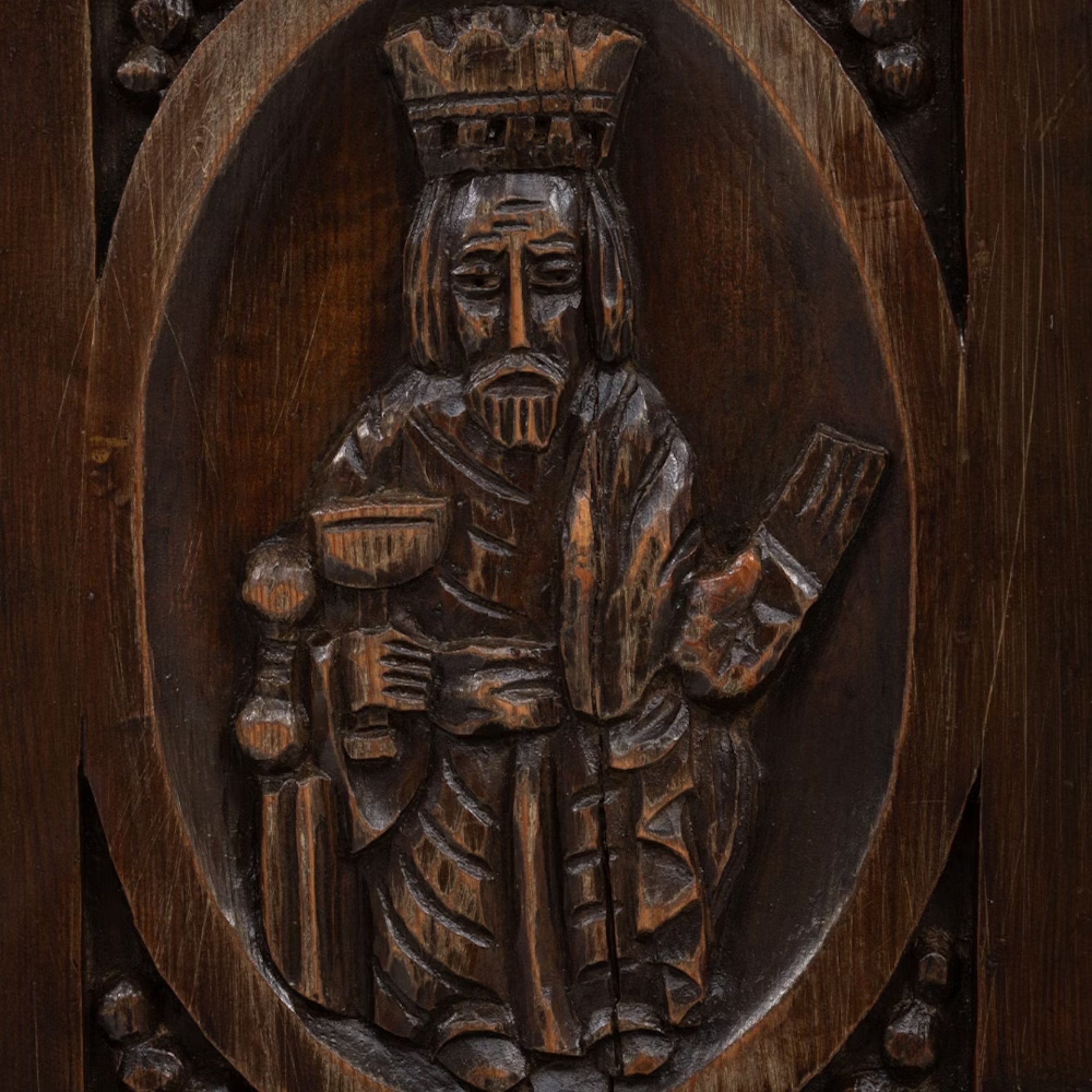 Medieval-Style Carved High-Back Throne