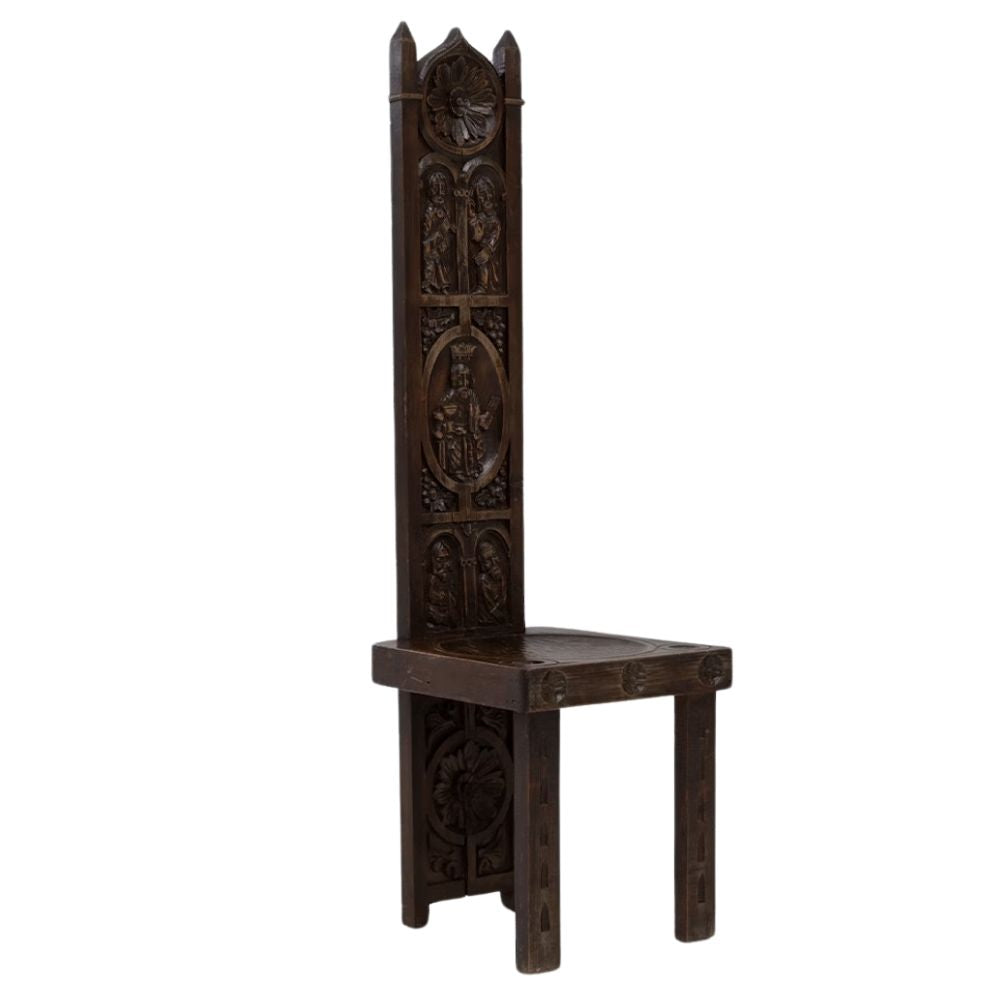 Medieval-Style Carved High-Back Throne