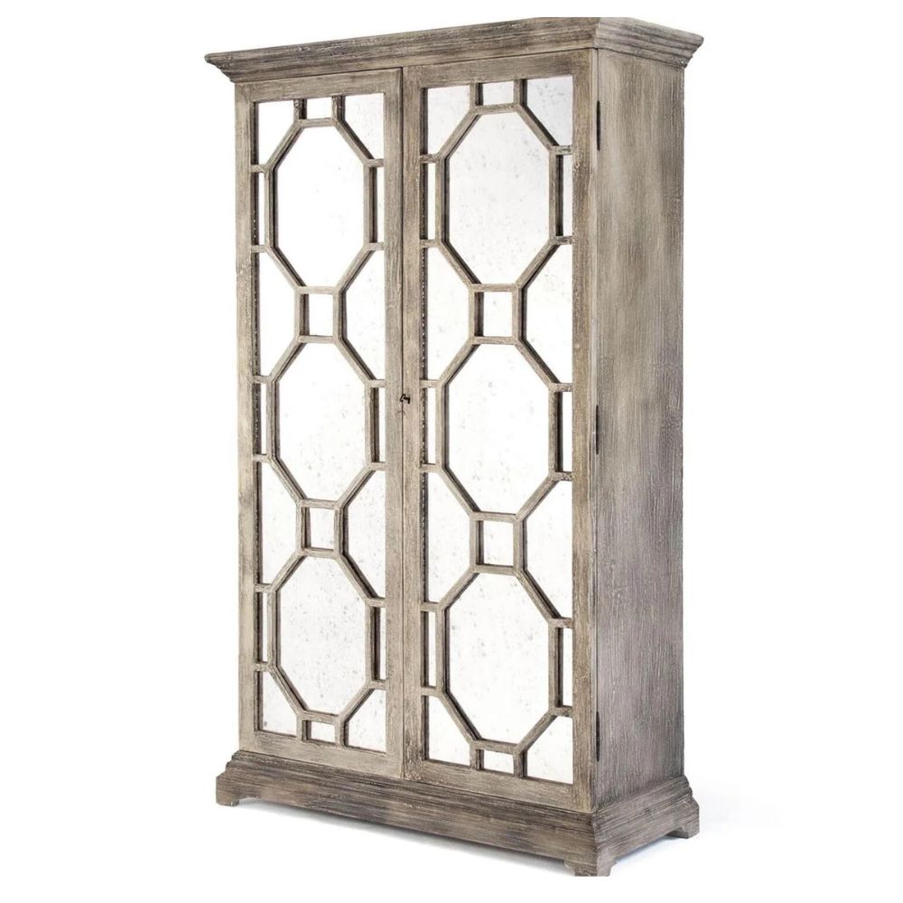 Mirrored Honeycomb Shelved Armoire