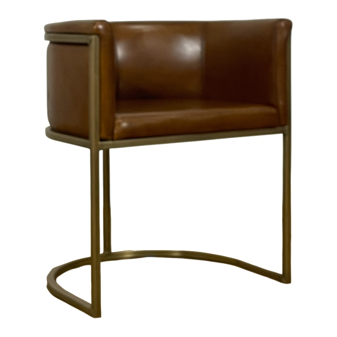 Modern Brown Leather Brass Dining Chair