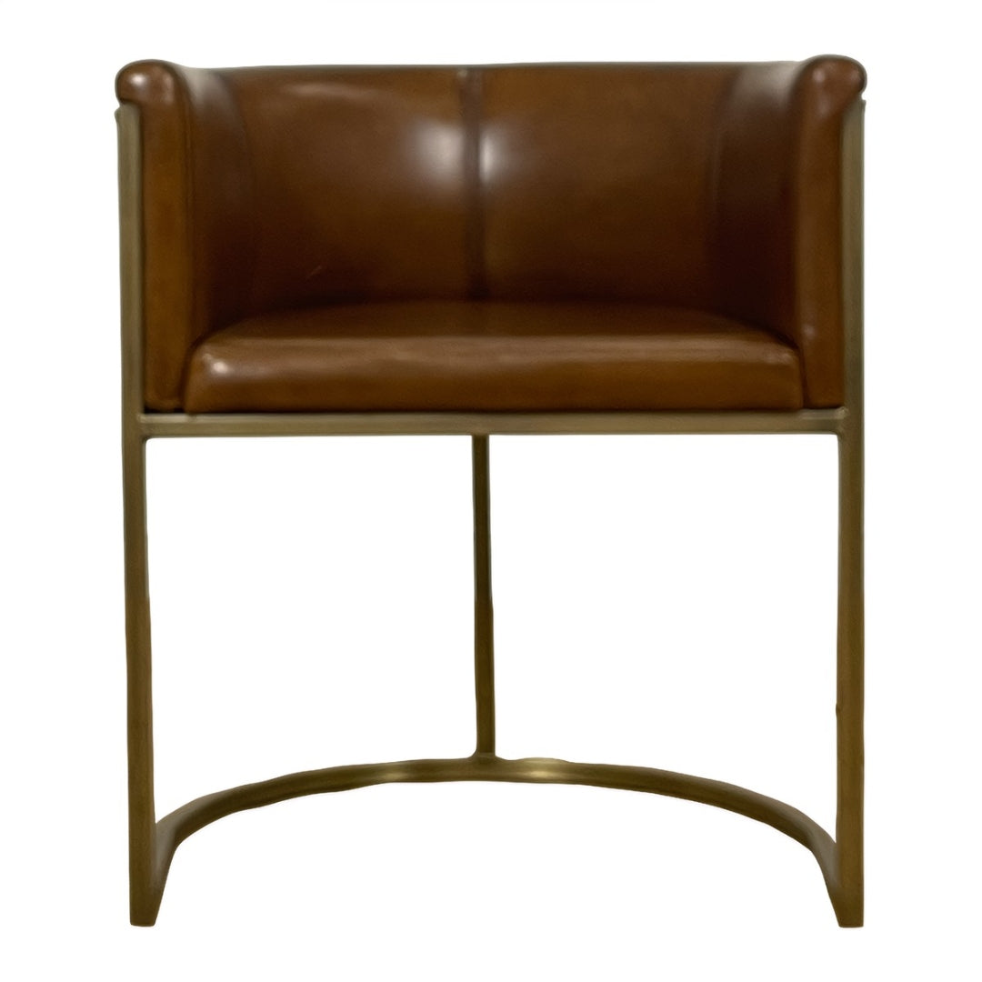 Modern Brown Leather Brass Dining Chair
