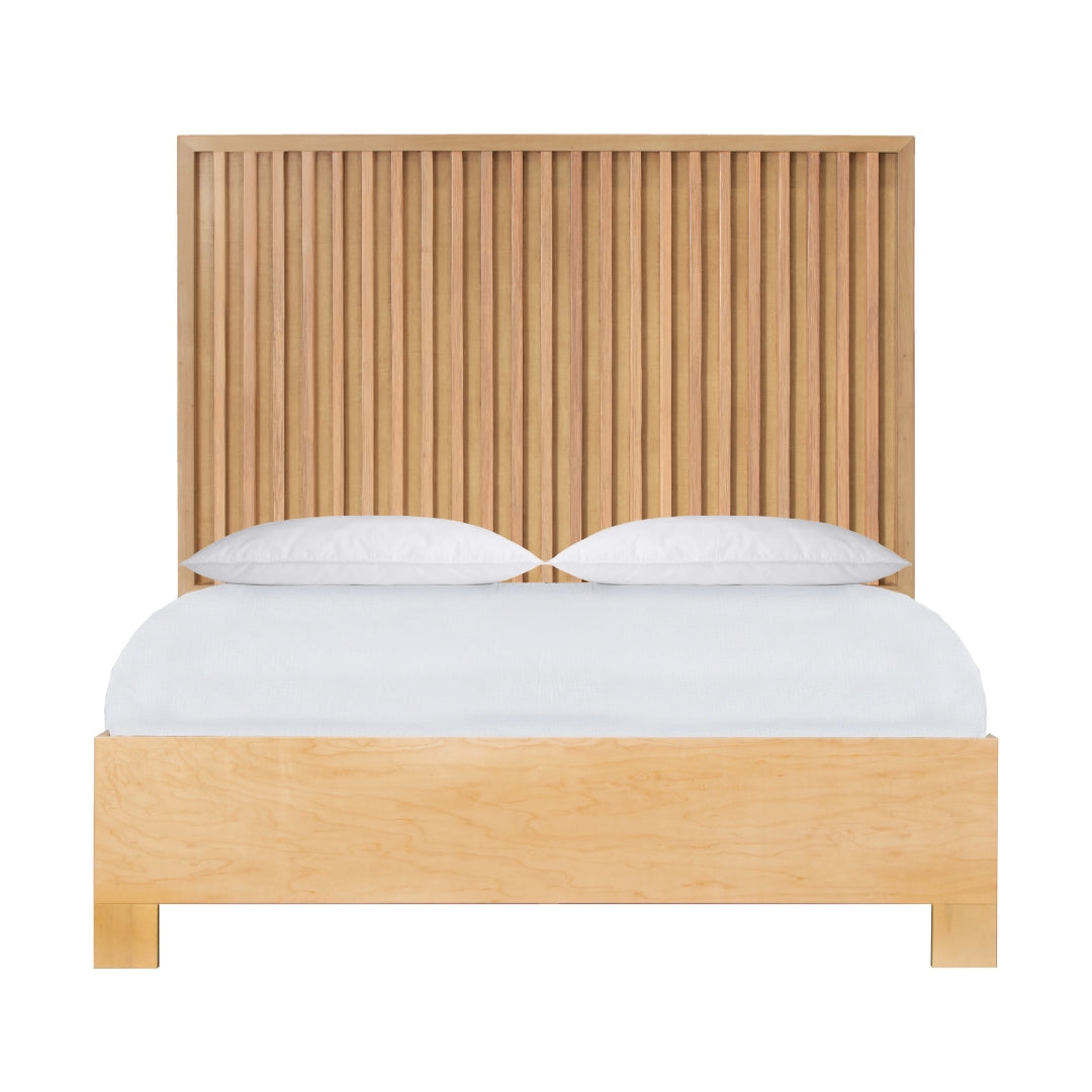Modern Slatted Rattan Panel Bed