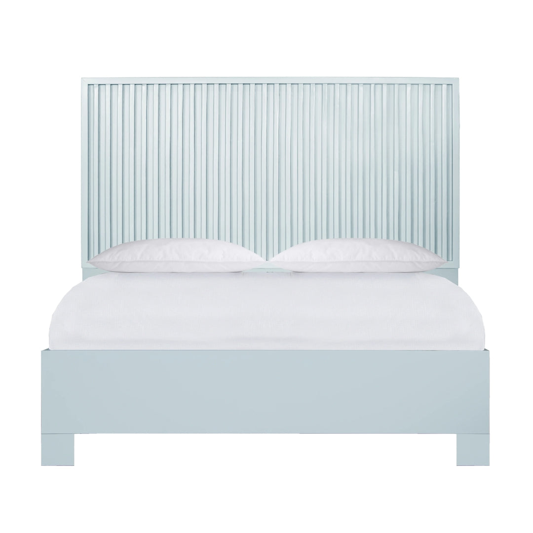 Modern Slatted Rattan Panel Bed