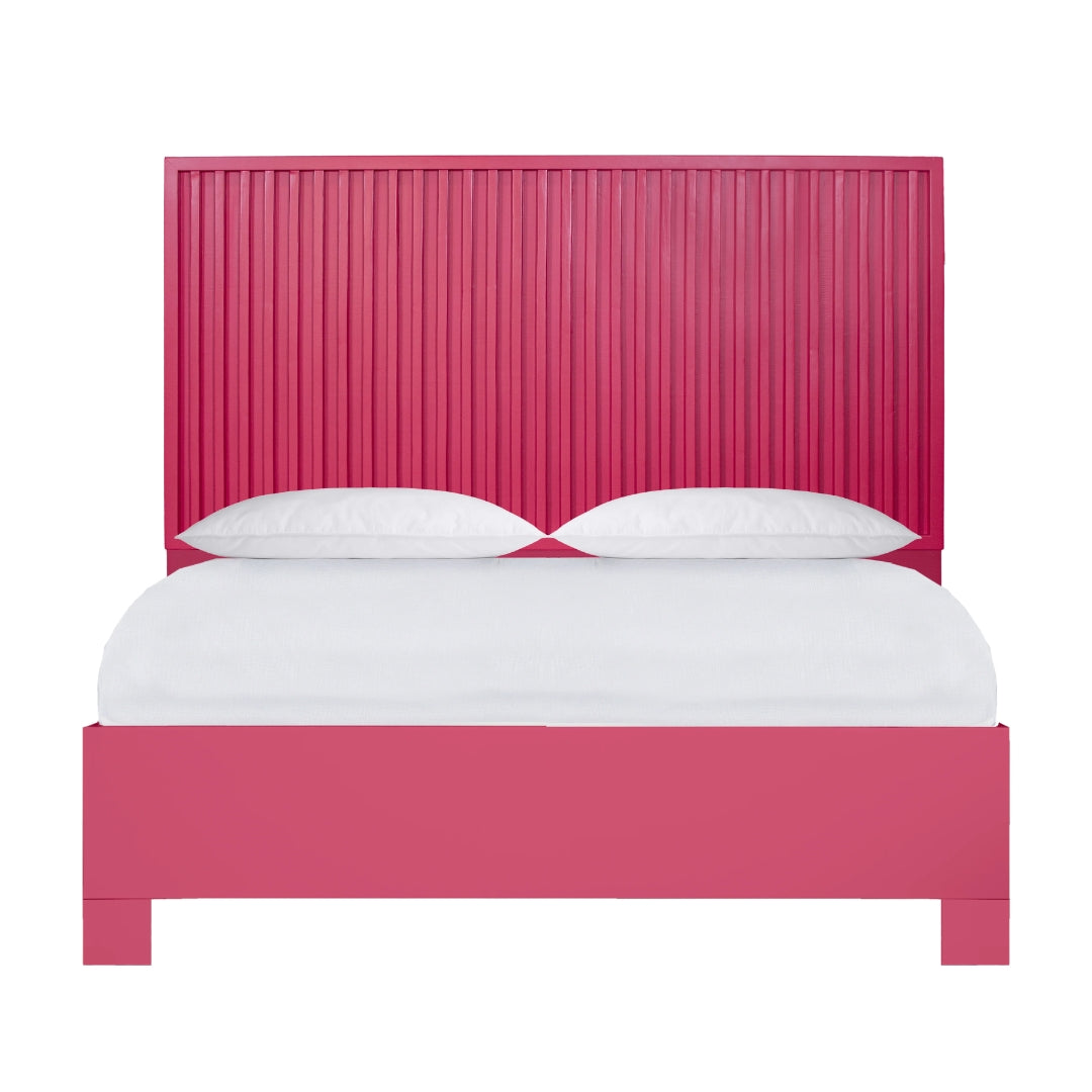 Modern Slatted Rattan Panel Bed
