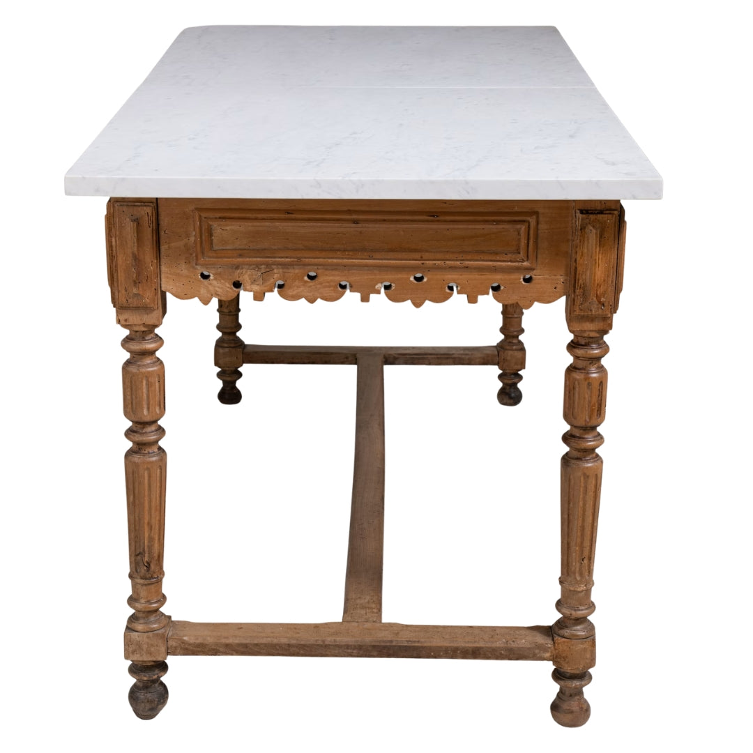 Fleur de Lys Marble Top Antique Console Table, Circa 1900