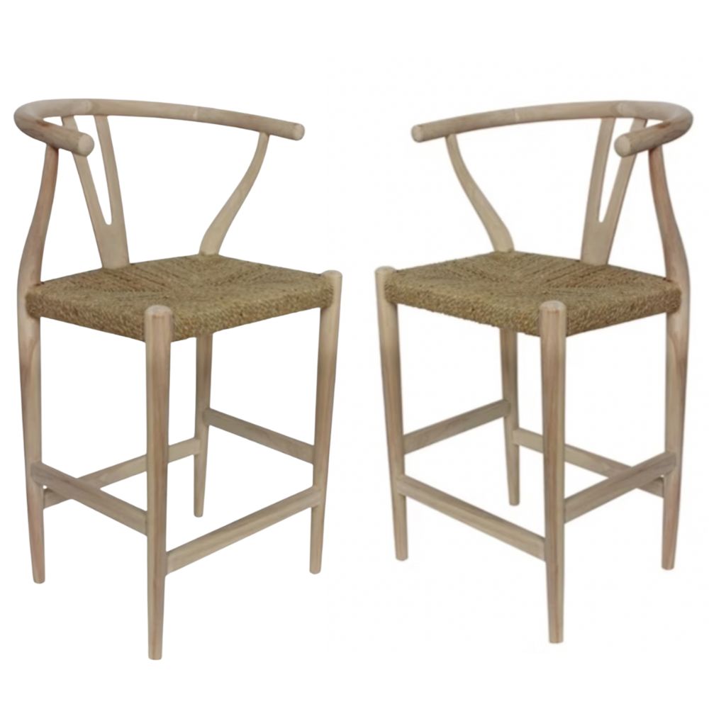 Natural Wishbone Rush Seat Counter Stool