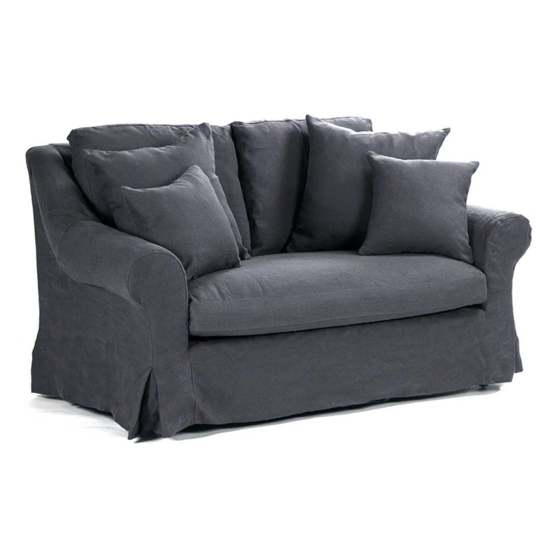 Navy Blue Linen Cabriole Arm Settee