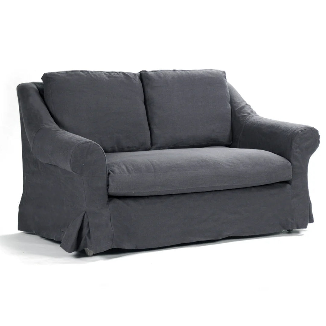 Navy Blue Linen Cabriole Arm Settee
