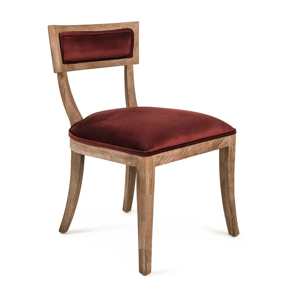 Neoclassical Blue Velvet Curved Back Chair