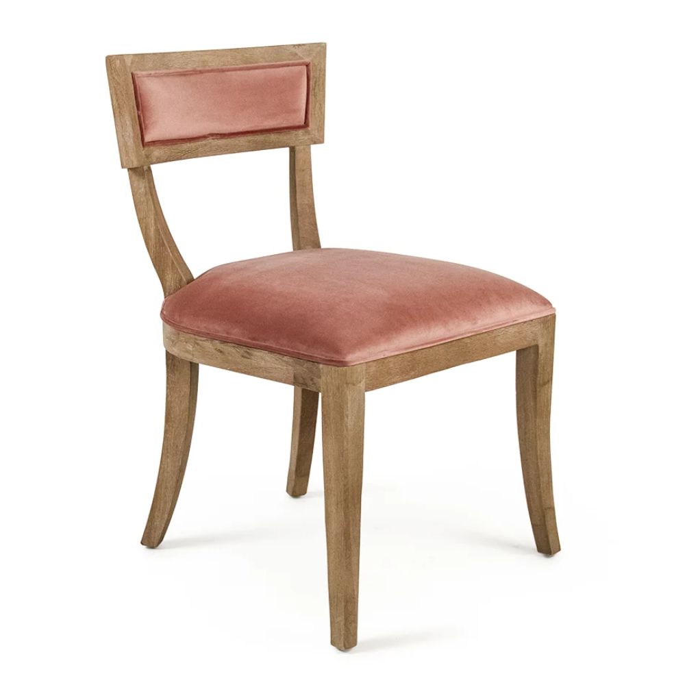 Neoclassical Blue Velvet Curved Back Chair