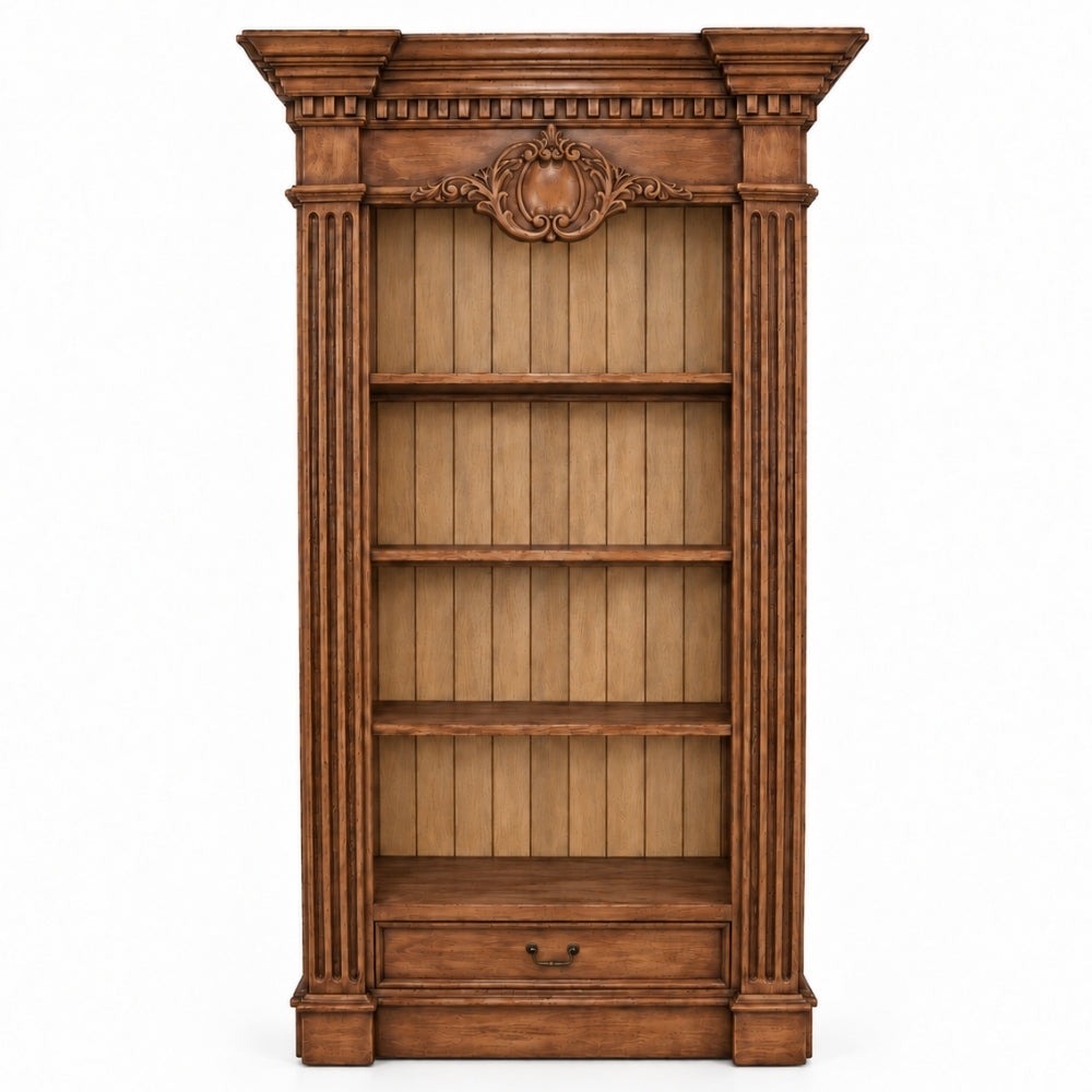 Wood Stained Couronne Vintage French Bookcase
