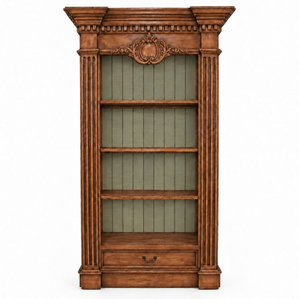 Wood Stained Couronne Vintage French Bookcase