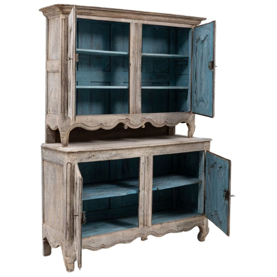 French Oak Buffet à Deux Corps with Blue Interiors, Circa 1820