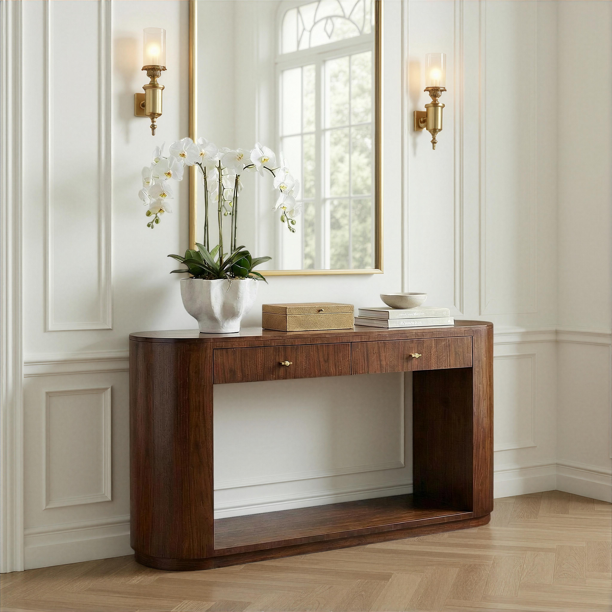 Oblong Dark Walnut Console Table