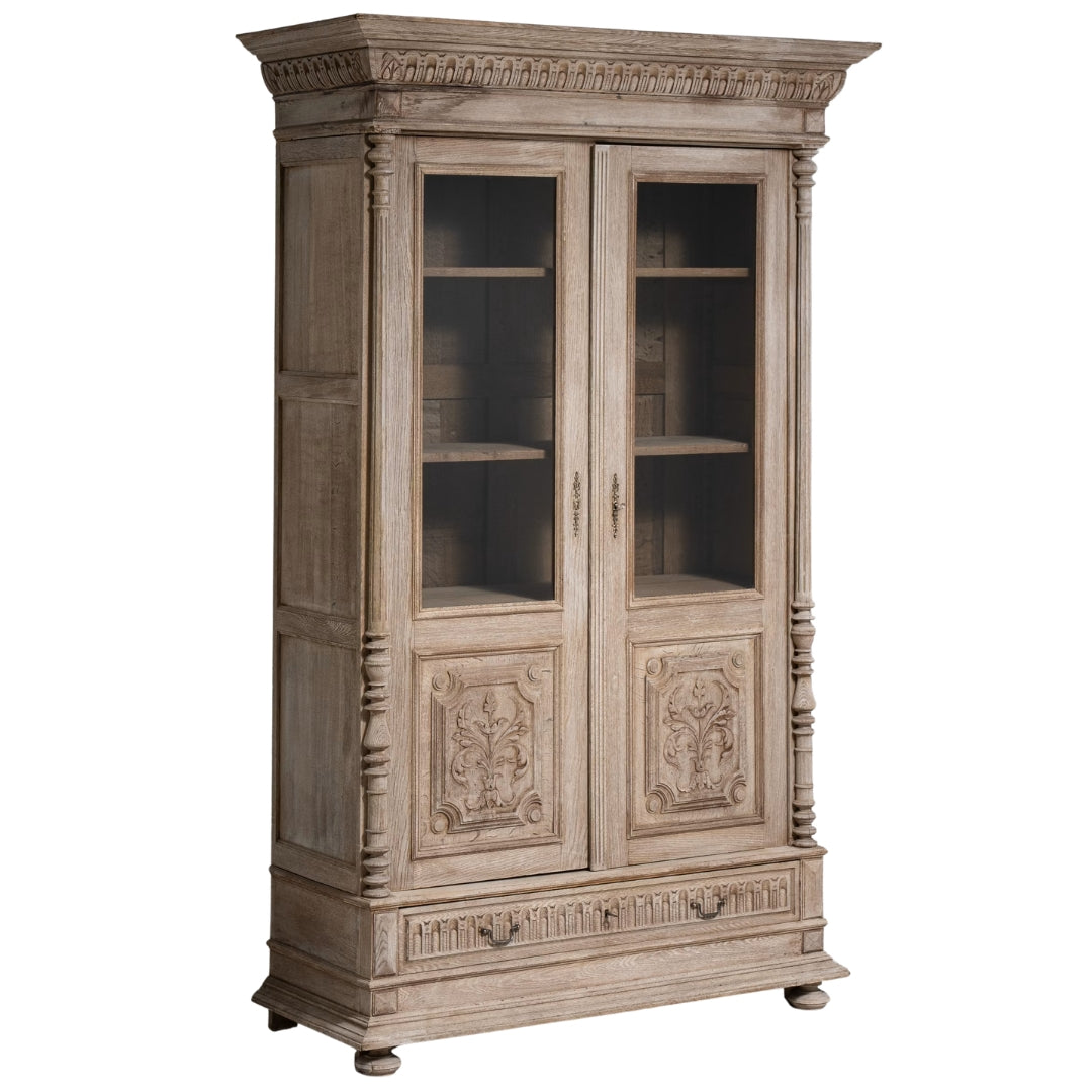 Old World Carved Oak Showcase Cabinet, Circa 1880
