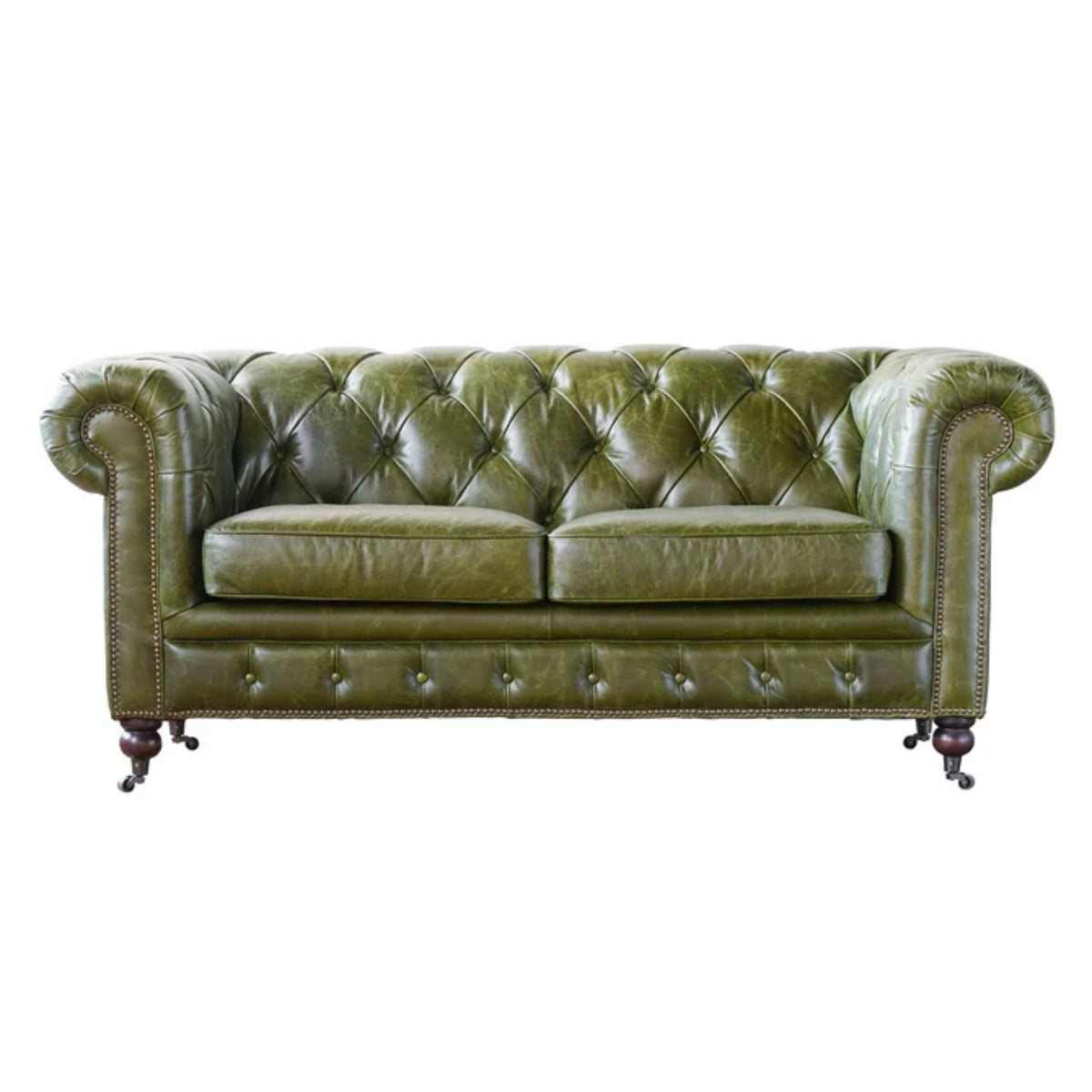 Olive Green Chesterfield Leather Loveseat