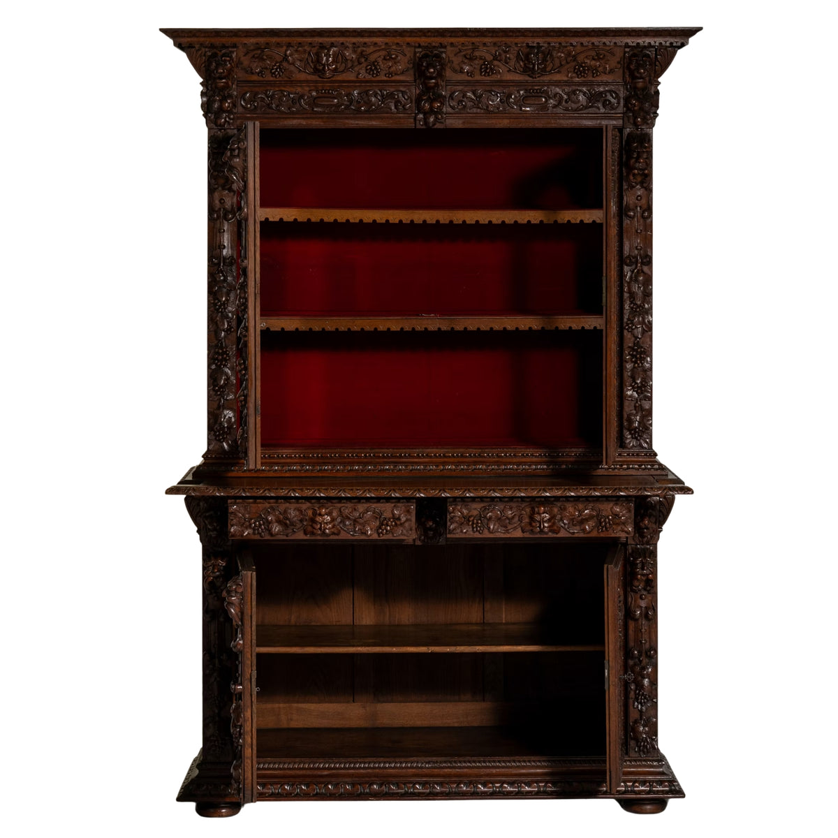 Ornate Antique French Carved Wood Cabinet, Circa 1850