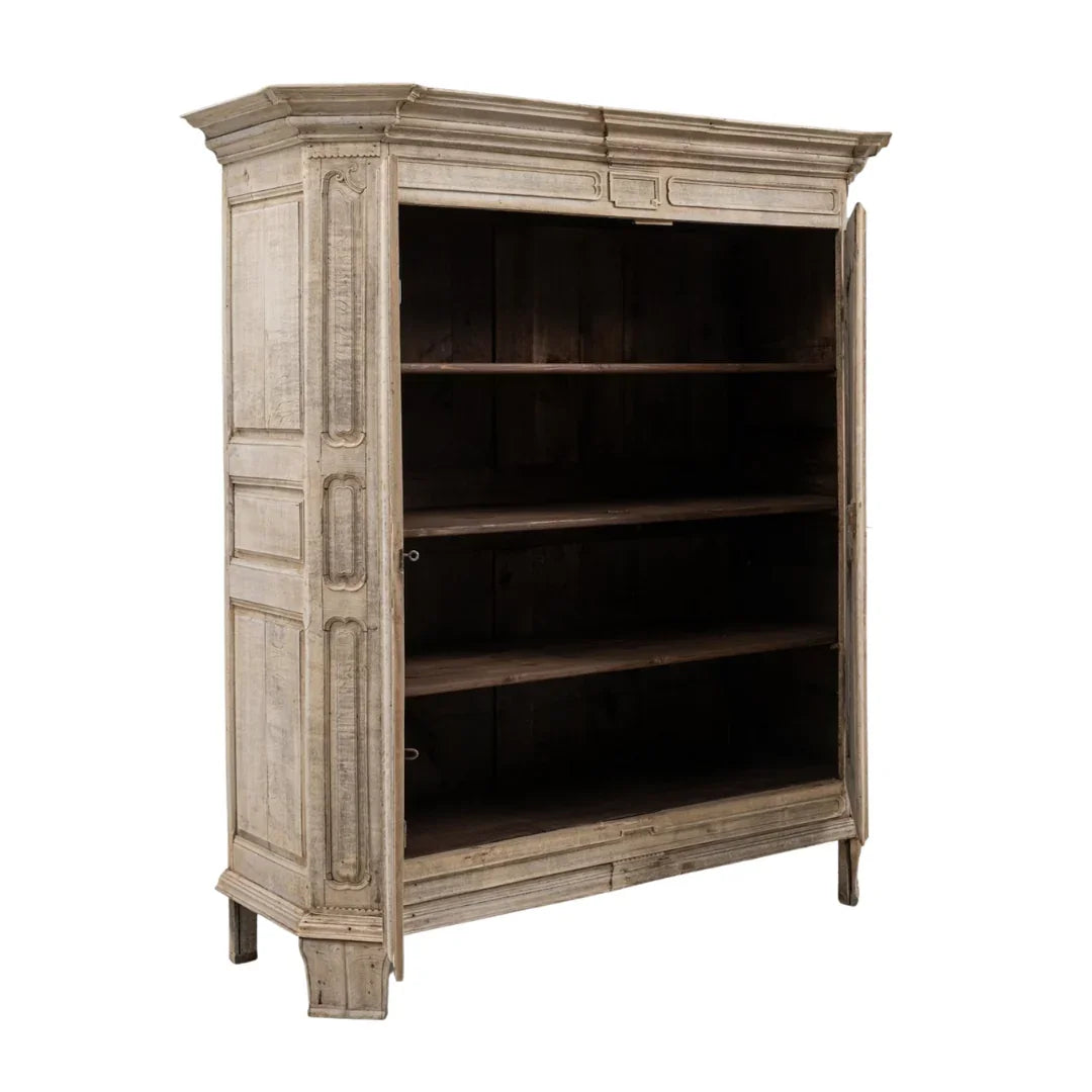 Extra Wide Ornate French Oak Armoire, Circa 1860