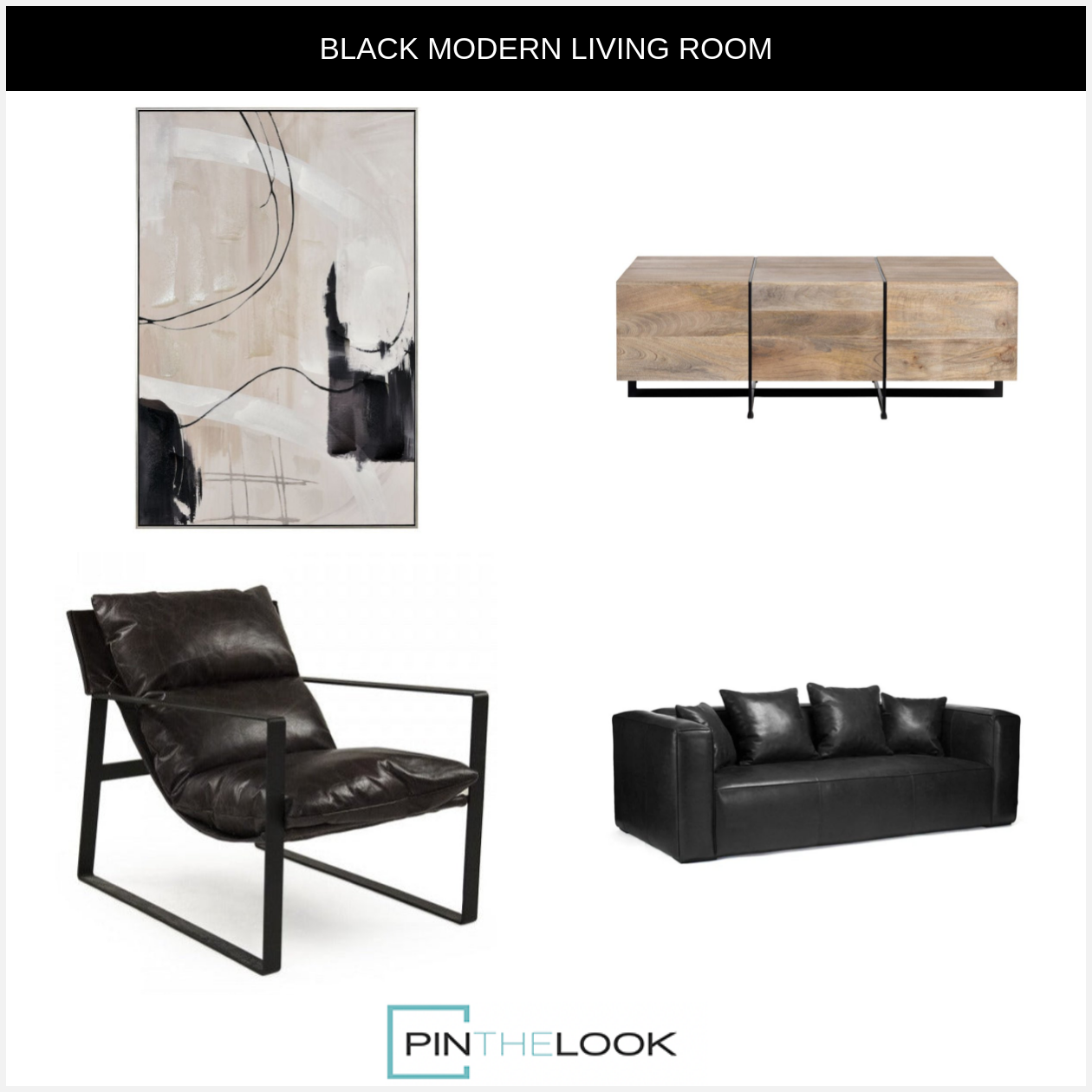 Modern Black Leather Sling Chair