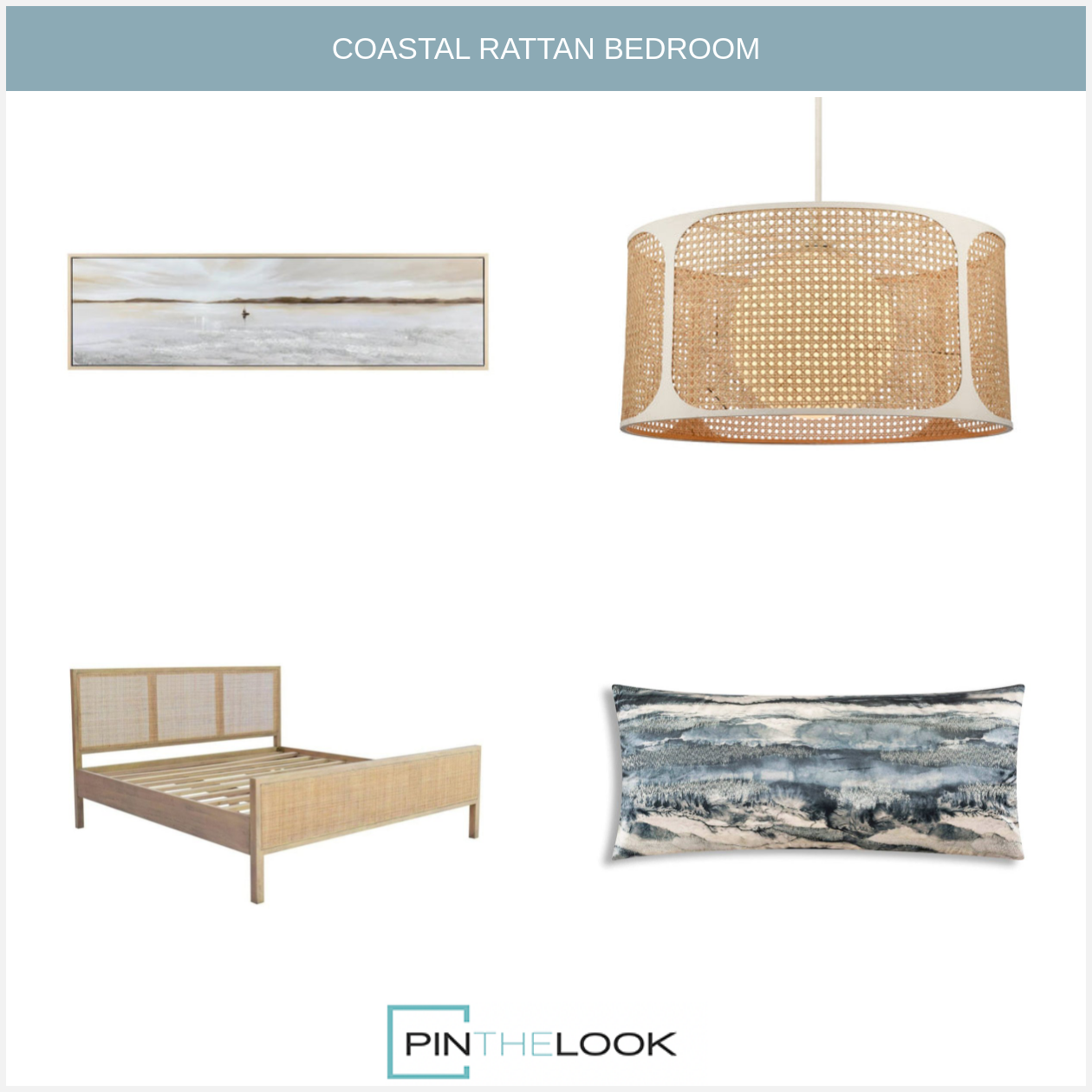 Beige Teak Woven Coastal Bed