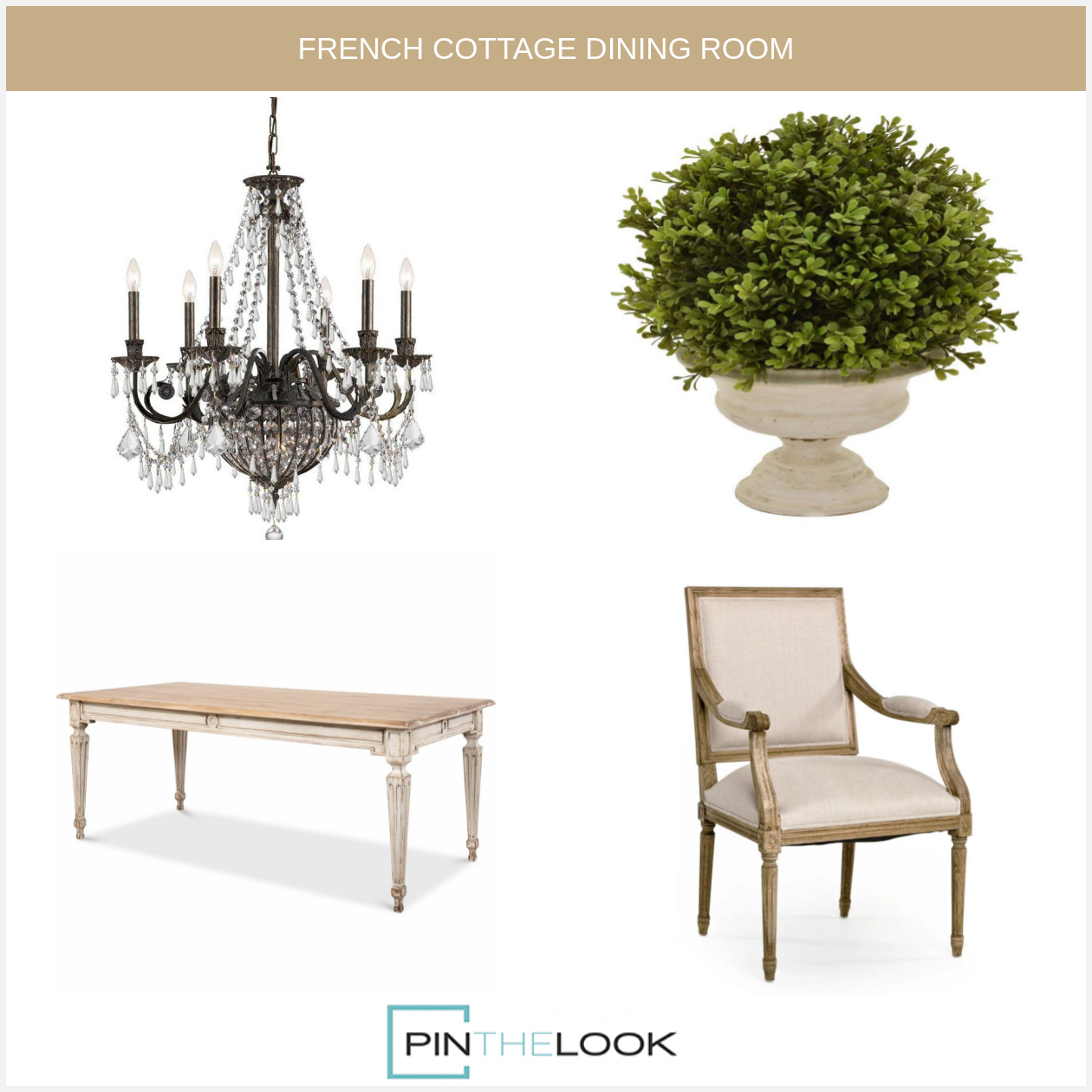 French Elise Wood Top Dining Table