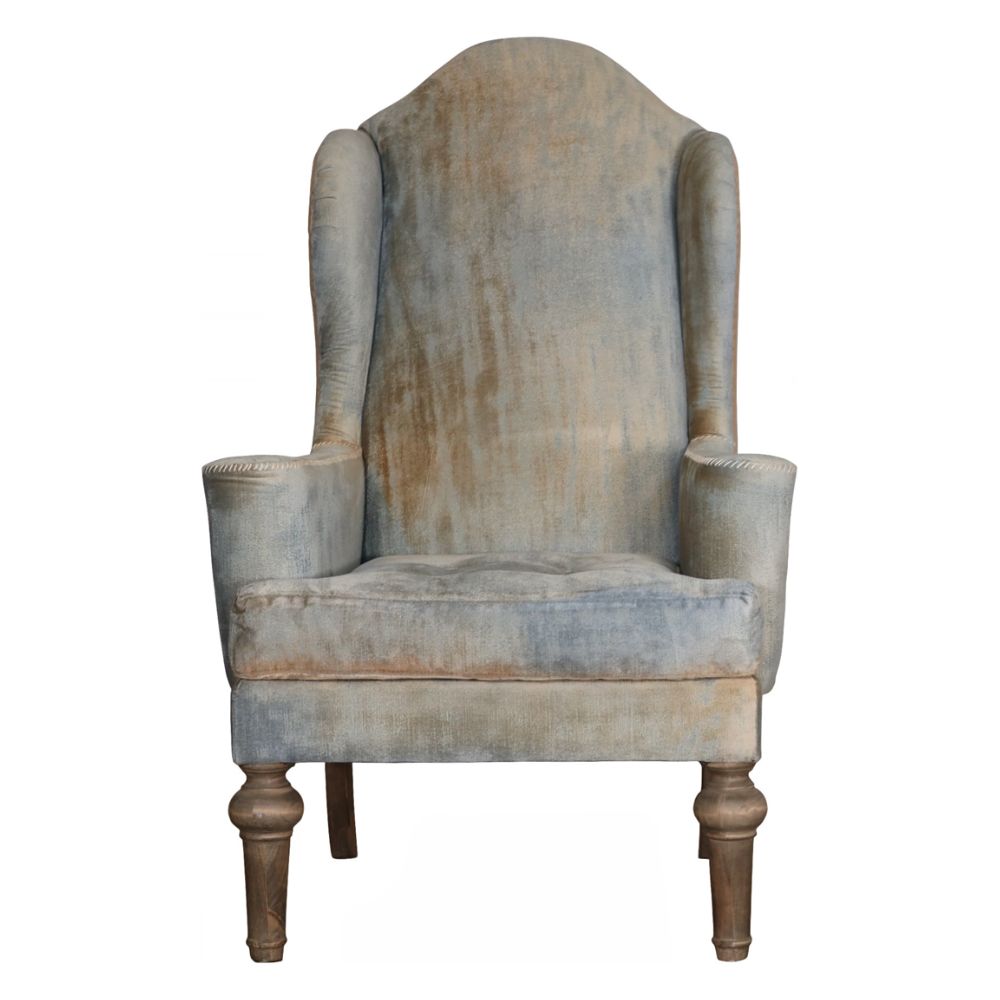 Plush Blue Velvet and Burlap Accent Chair