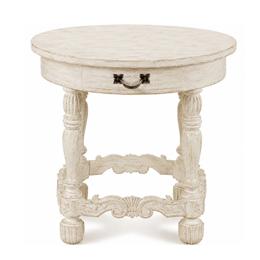 Provencal White Round Side Table with a Drawer