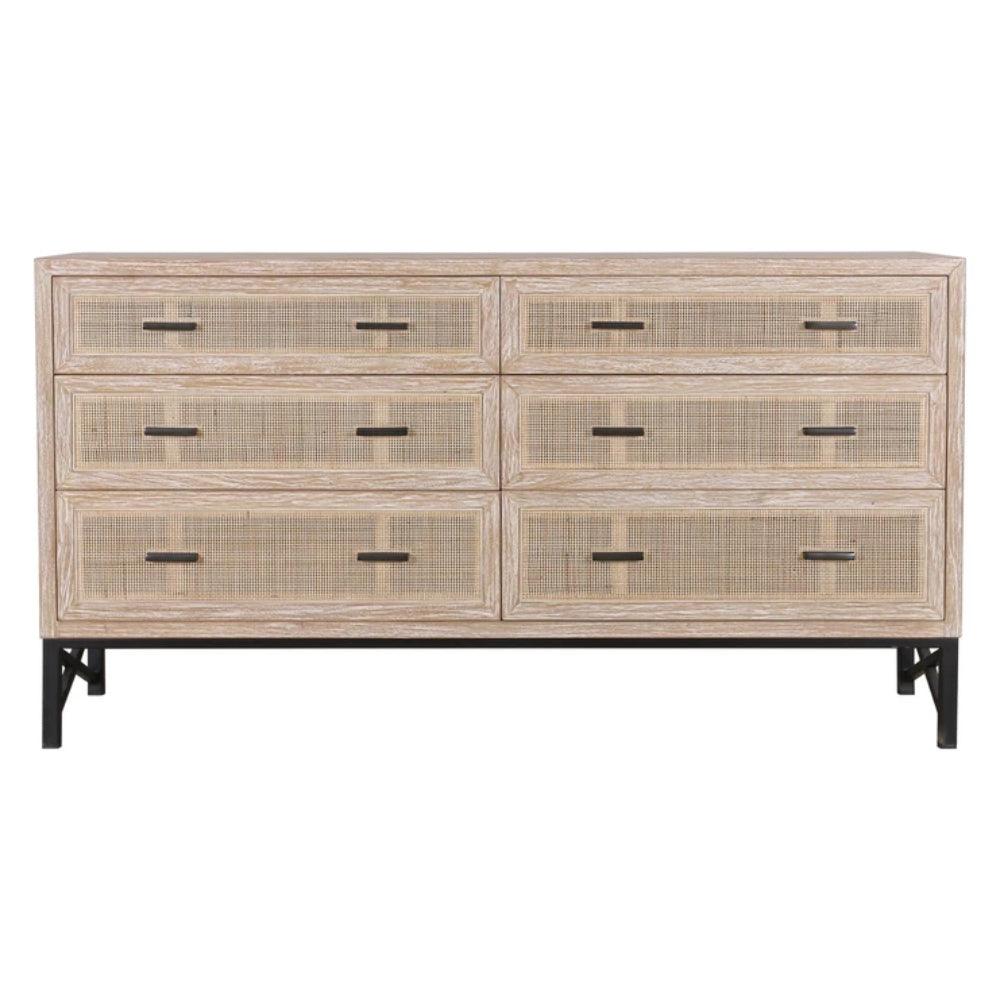 Rattan 6 Drawer Natural Dresser