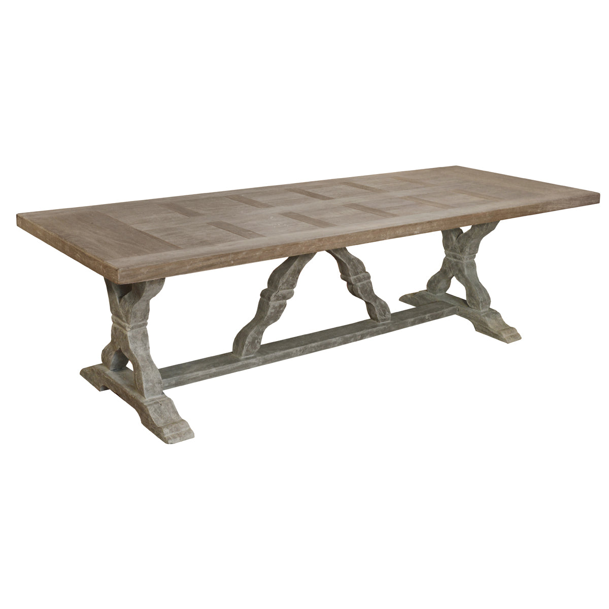 Rustic Parquet Wood Top Sculpted Dining Table