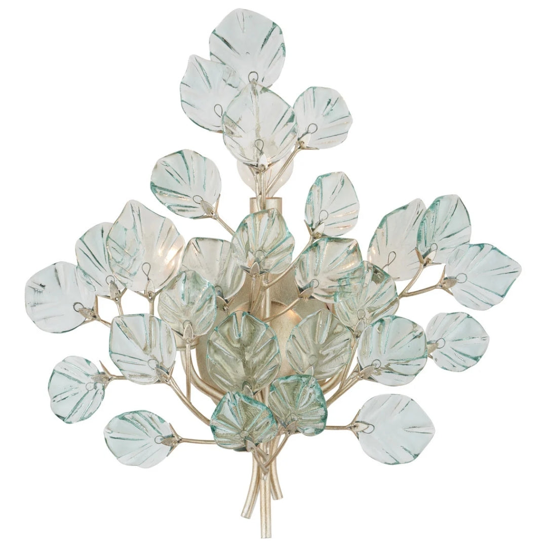 Aquamarine Silver Leaf Recycled Glass Wall Sconce