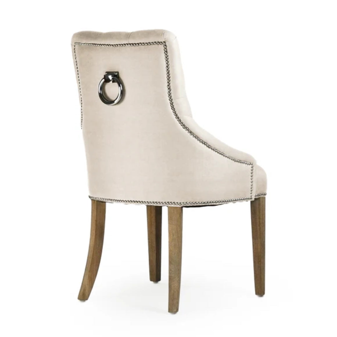 French Country Tufted Linen Dining Chair with Nailhead Trim